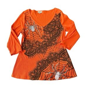 Oneworld ladies halloween spider orange sleeve size large EUC‎